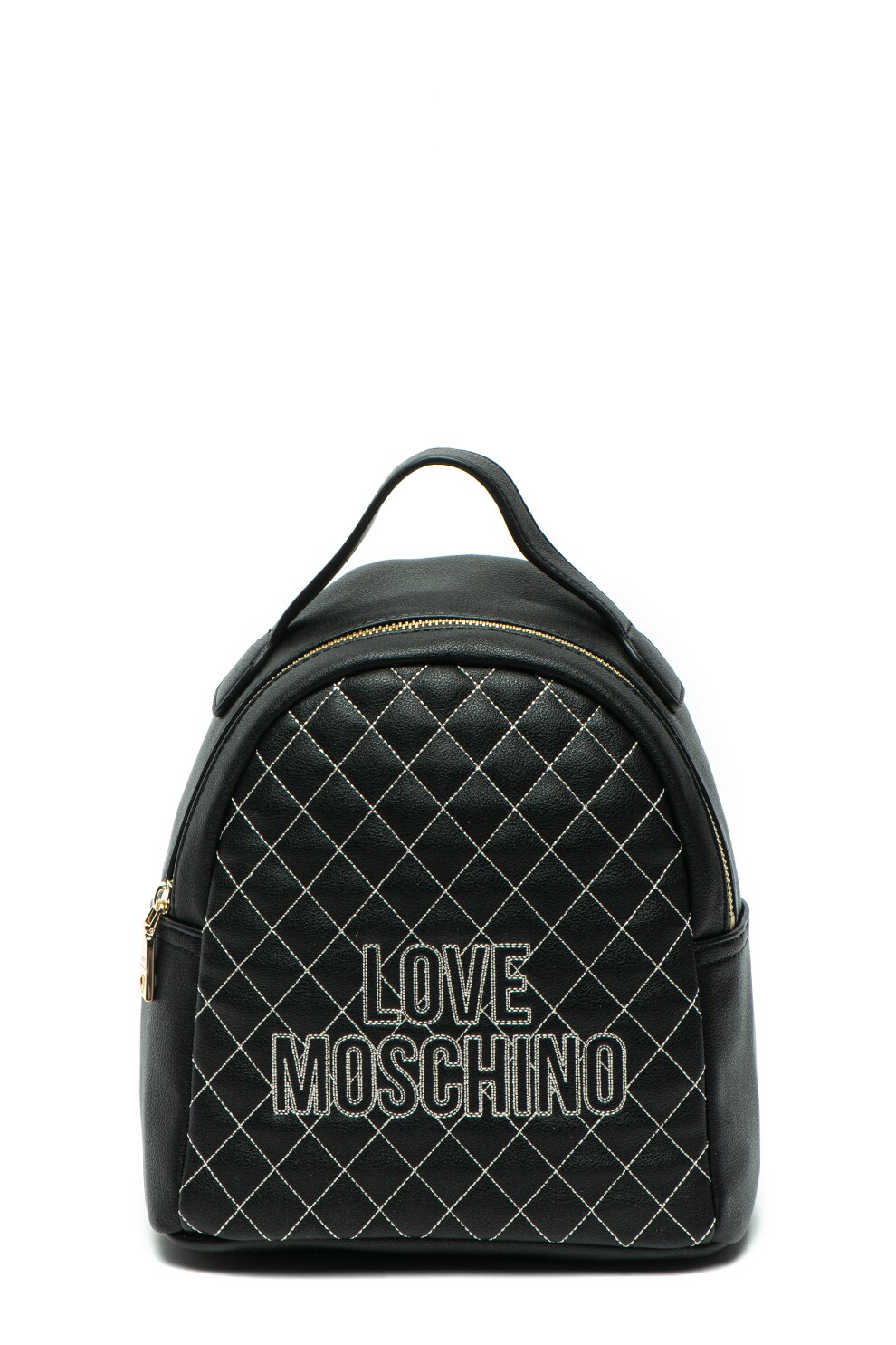 Love Moschino, Rucsac de piele ecologica, cu logo brodat, Negru/Alb